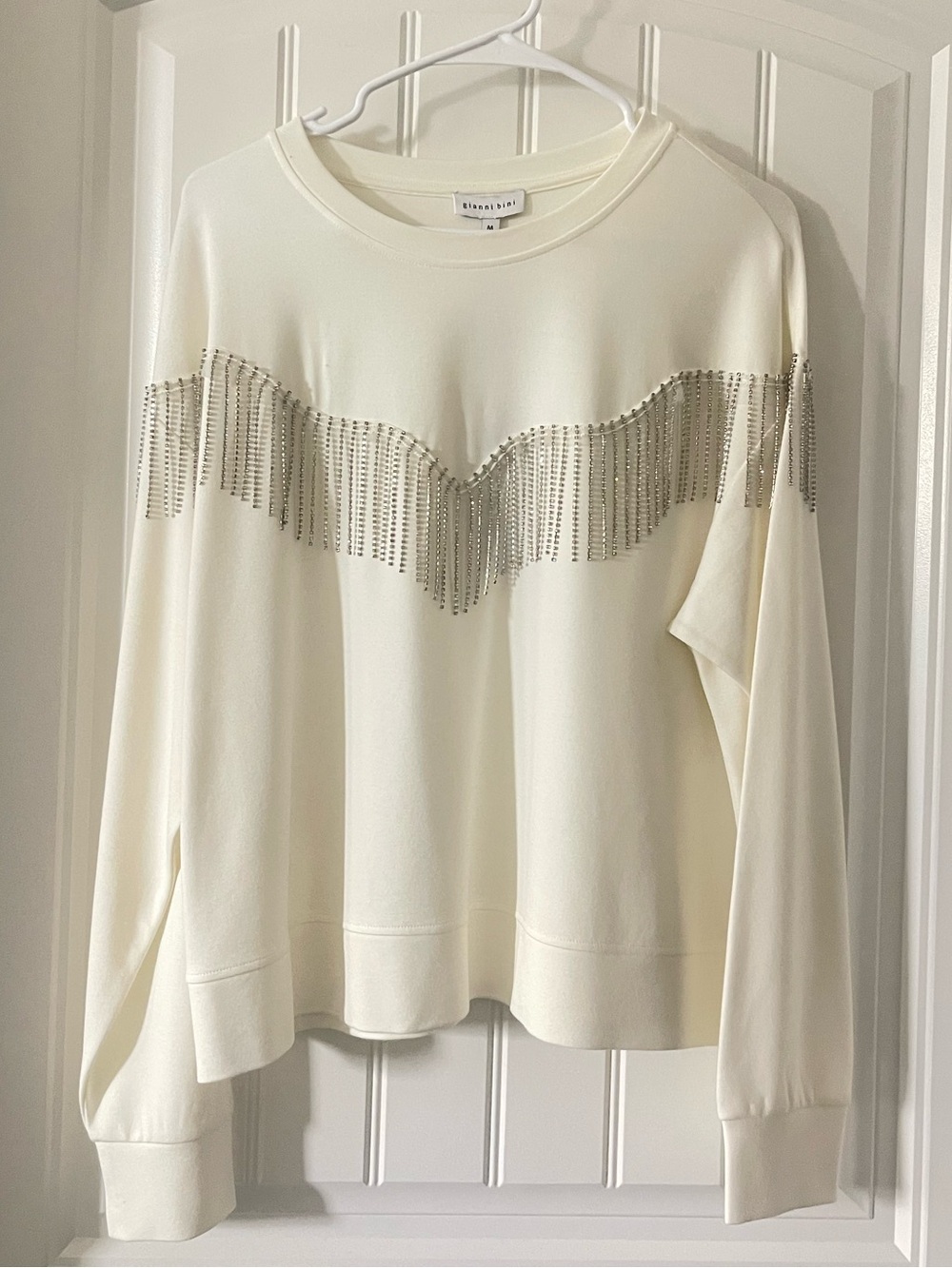 Gianni Bini Ivory Sweater with Silver Chain Fringe